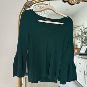 New York & Company Green Ruffled 3/4 Sleeve Blouse
